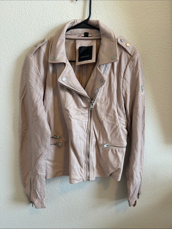 mauritius Jackets & Blazers - Perforated Light Pink Leather Biker Jacket by Massimo